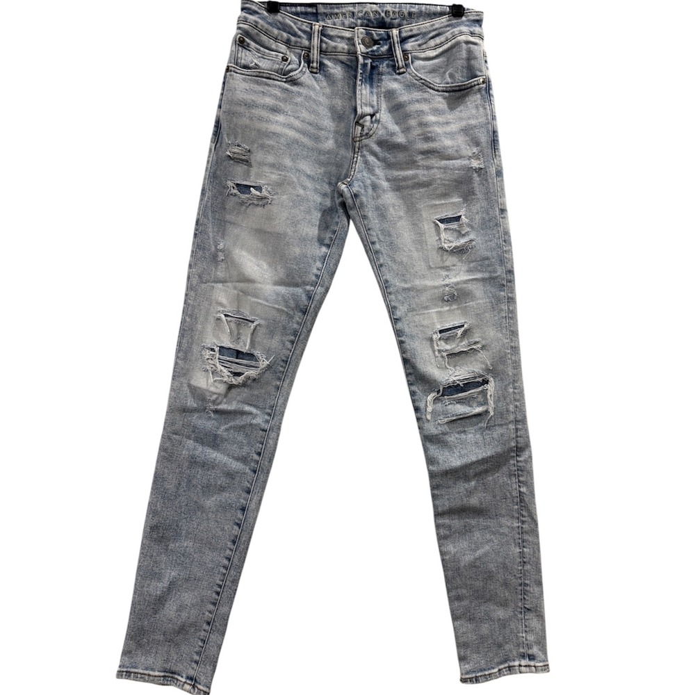 American‎ Eagle Skinny Jeans Mens 28x32 Light Wash Distressed Airflex+ Temp Tech
